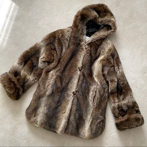 Brown Hooded Faux Fur Coat